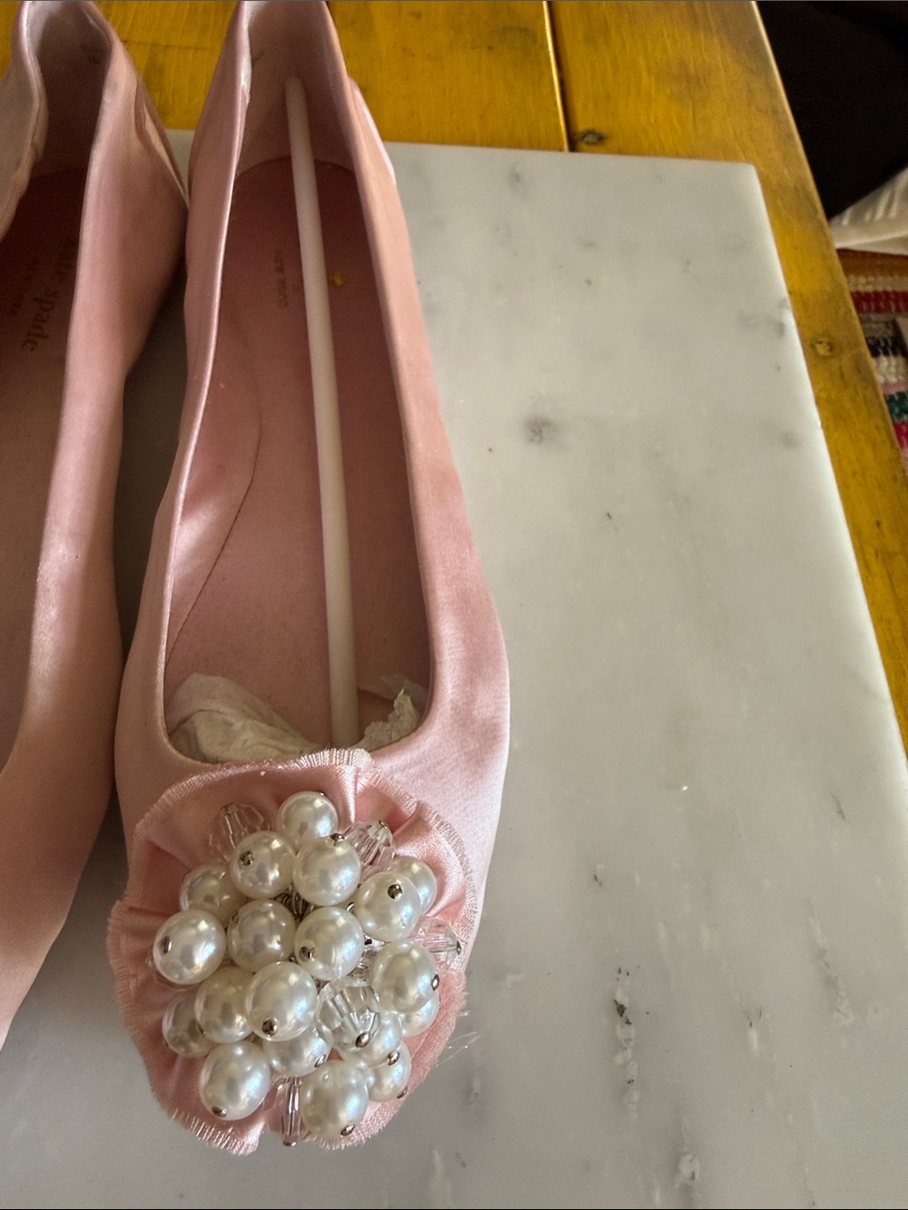 Kate Spade New York Pink Satin Pearl Embellished Ballet Flats | Size 8 - Picture 4 of 9